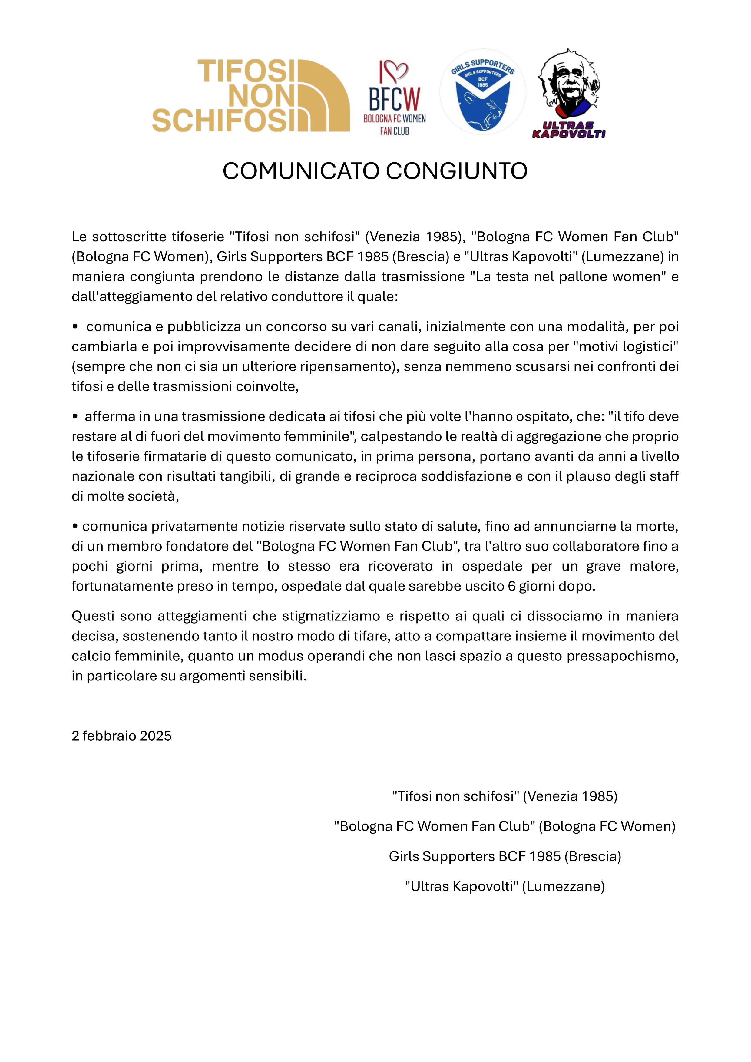 Comunicato del 2/2/2025